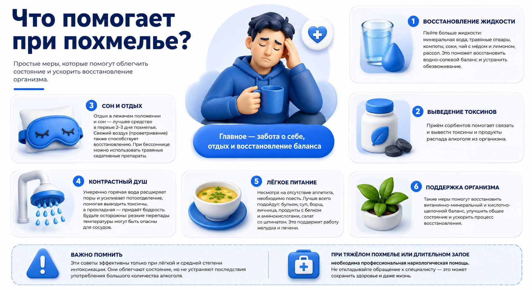 Инфографика на тему того, что помогает при похмелье